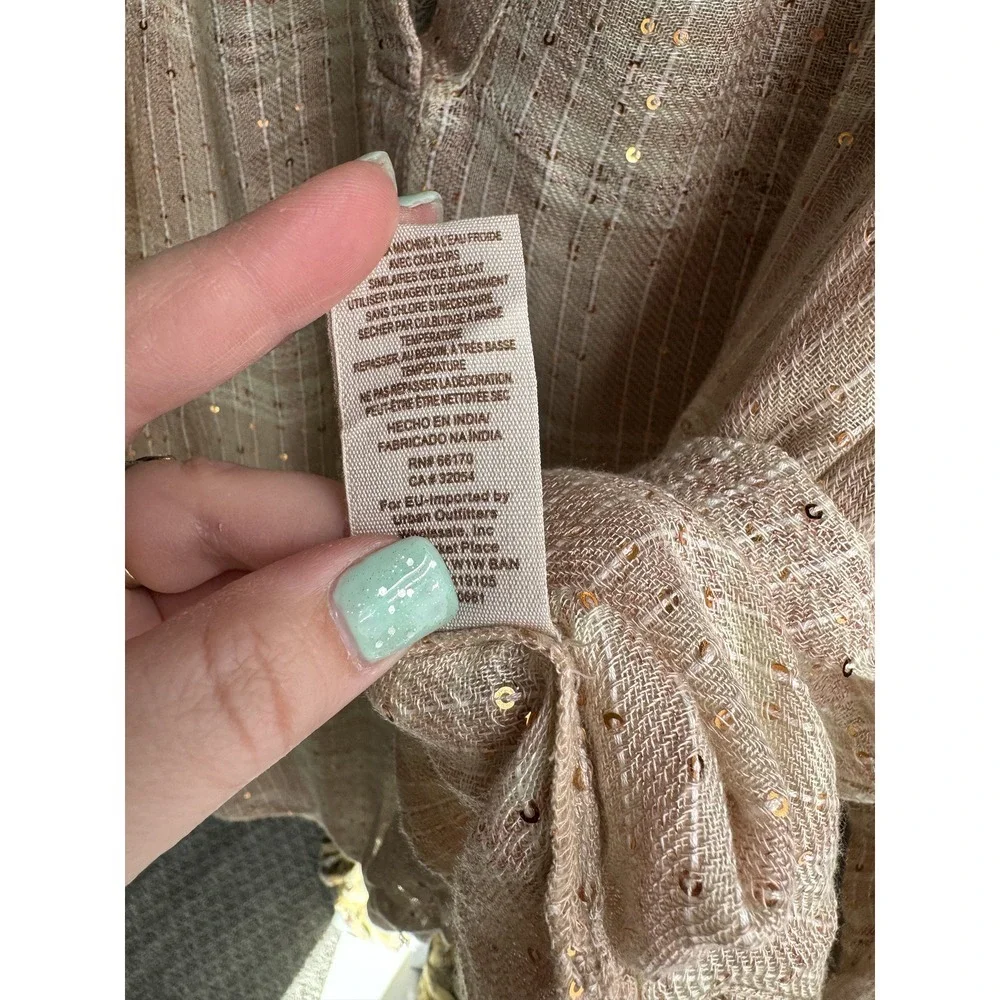 Free People Women's Beige Fearless Love Bell Sleeve Shirt Size Small NEW